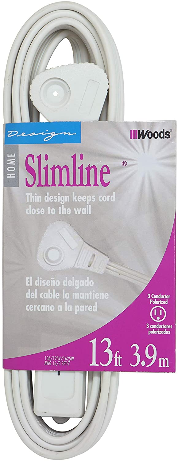 SlimLine 2232 Angled Flat Plug Extension Cord, Space Saving Flat Design, 3 Grounded Outlets, 13 - 7