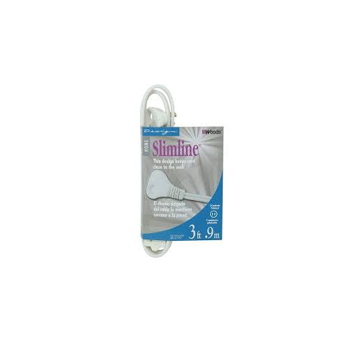 SlimLine 2235 Indoor Flat Plug Extension Cord, 3 Foot Cord, Right Angled Plug, 16 gauge, 3 Pola