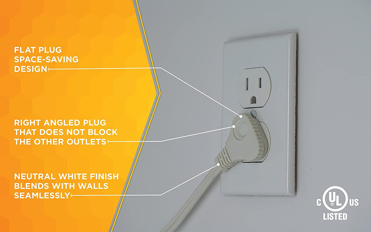 SlimLine 2235 Indoor Flat Plug Extension Cord, 3 Foot Cord, Right Angled Plug, 16 gauge, 3 Pola - 4
