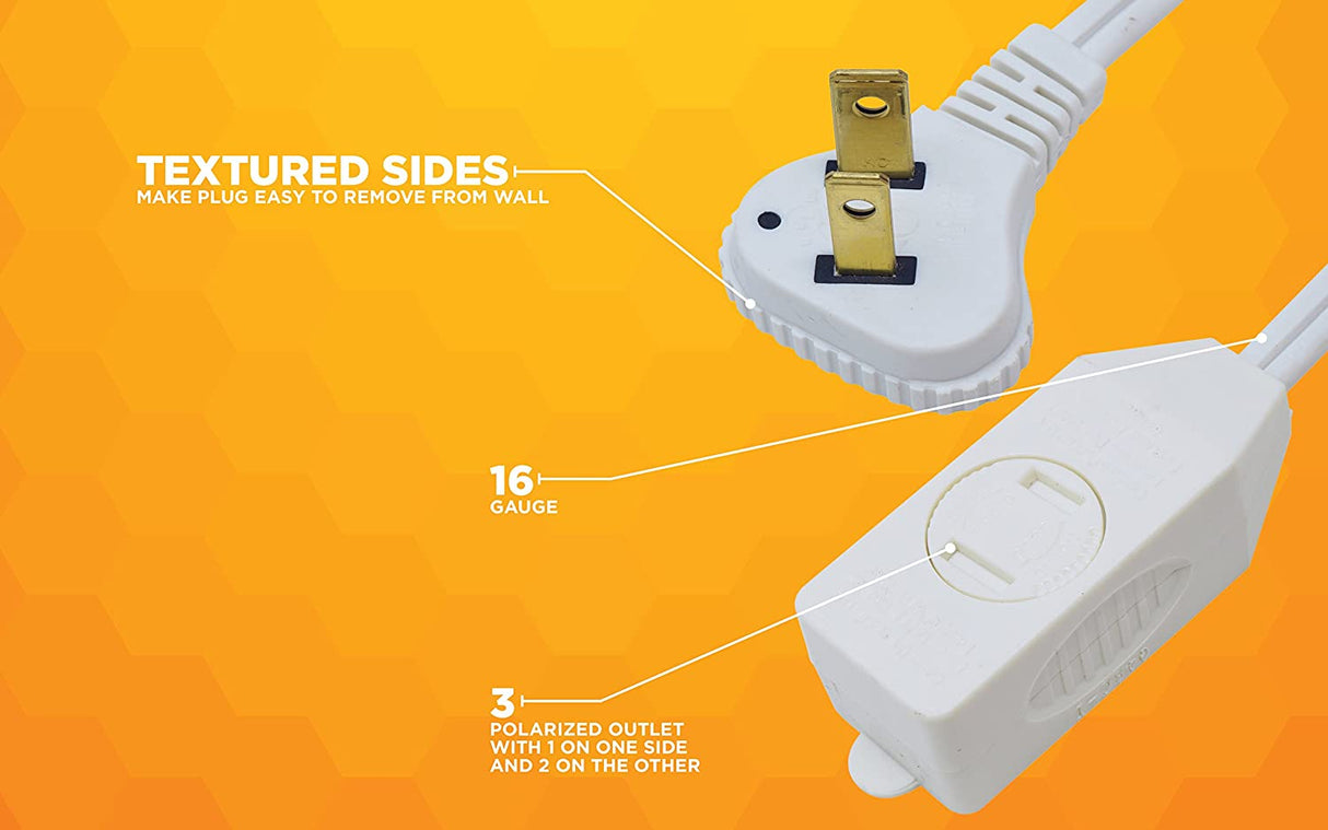 SlimLine 2235 Indoor Flat Plug Extension Cord, 3 Foot Cord, Right Angled Plug, 16 gauge, 3 Pola - 5
