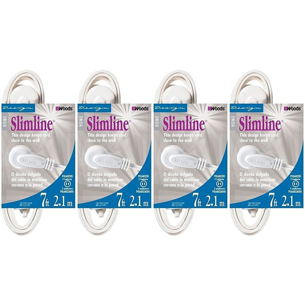SlimLine 2236 Flat Plug Extension Cord, 2-Wire, 7-Foot, White
