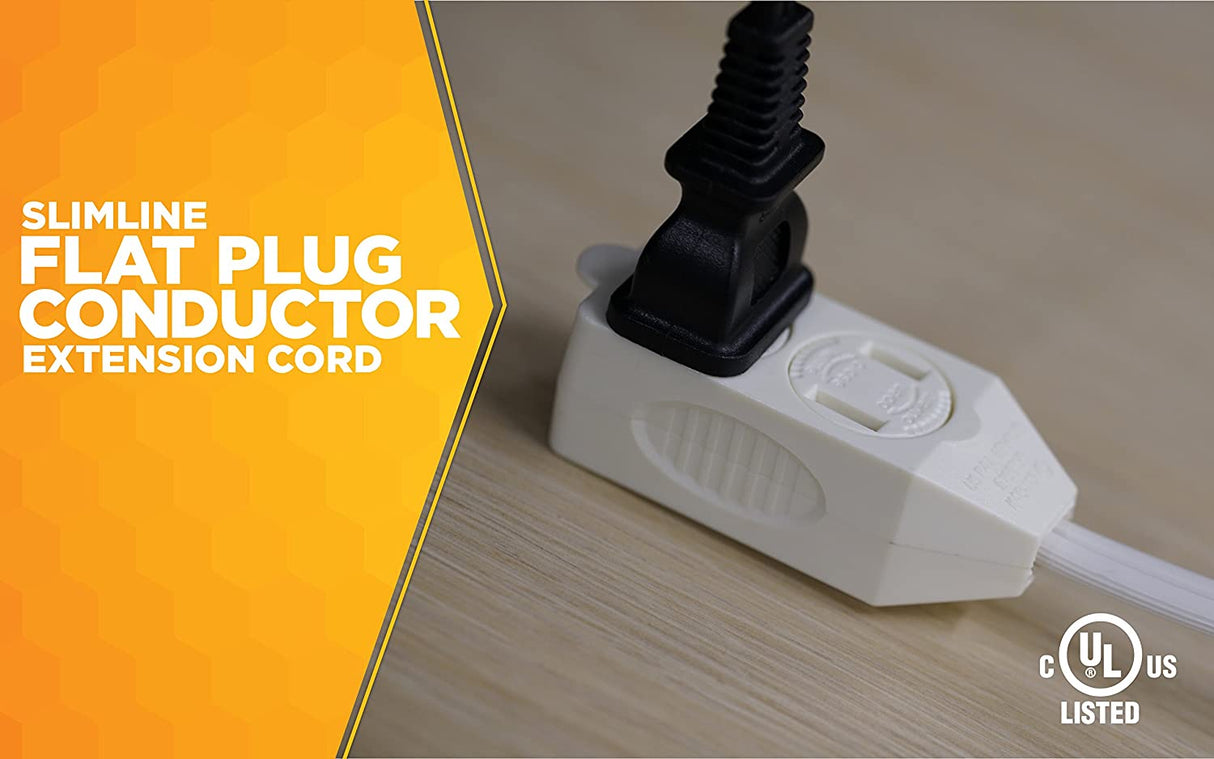 SlimLine 2236 Flat Plug Extension Cord, 2-Wire, 7-Foot, White - 2