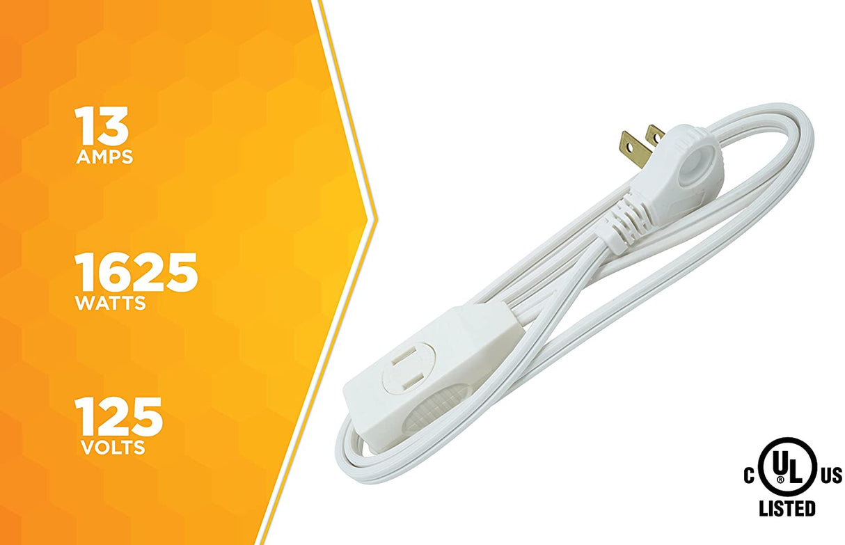 SlimLine 2236 Flat Plug Extension Cord, 2-Wire, 7-Foot, White - 6