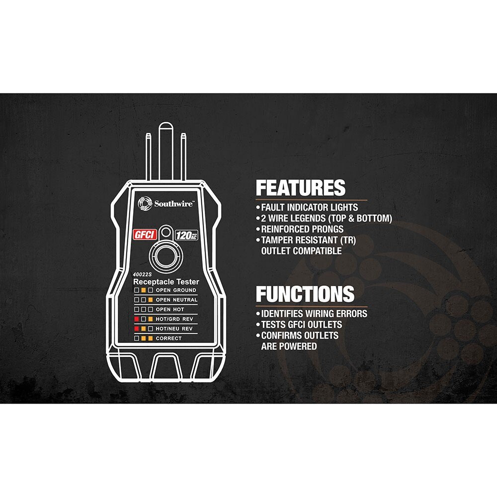 Southwire 40022S 40022S Receptacle Tester, Black - 6