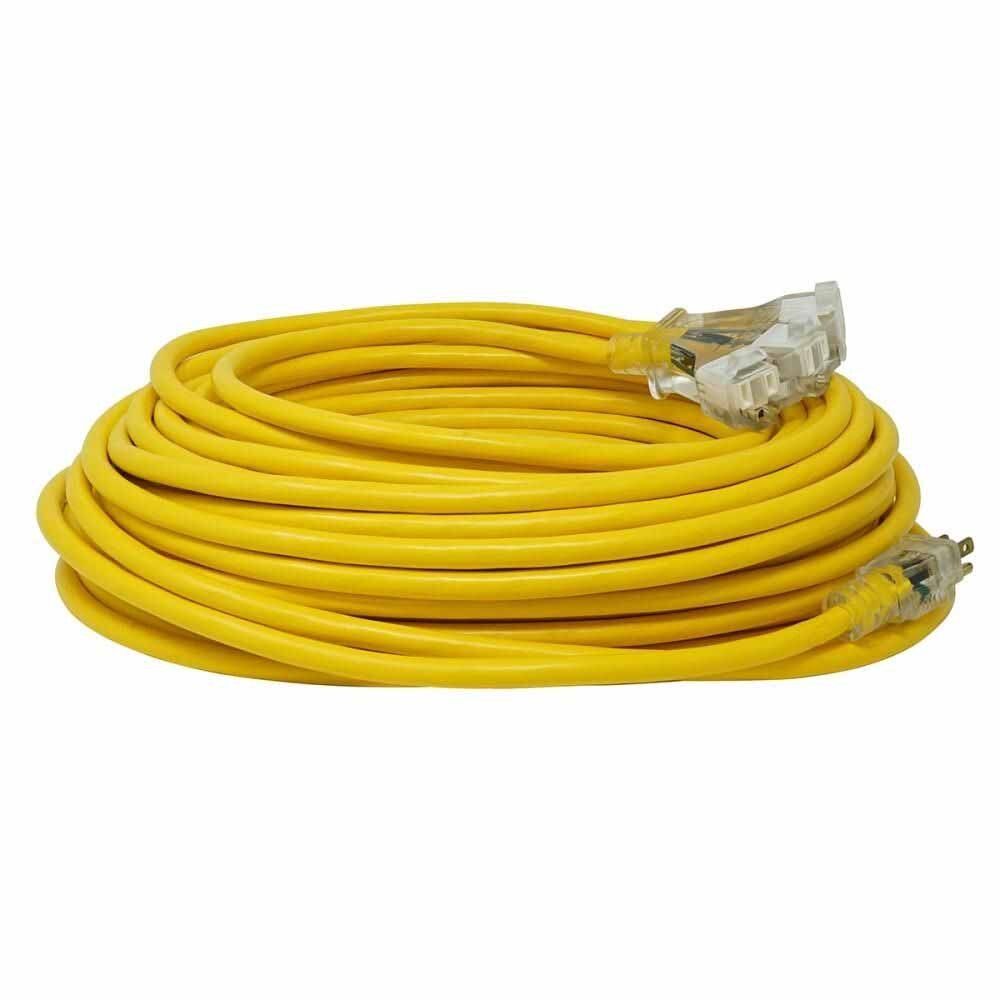 Southwire 4389SW8802 100' SJTW 10/3 Tritap Extension Cord w/ Power Light Indicator, Yellow