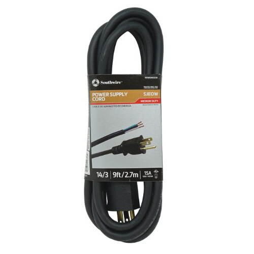 Southwire 9858SW0008 14/3 9' SJEOW Power Supply Cord with NEMA 5-15 Plug