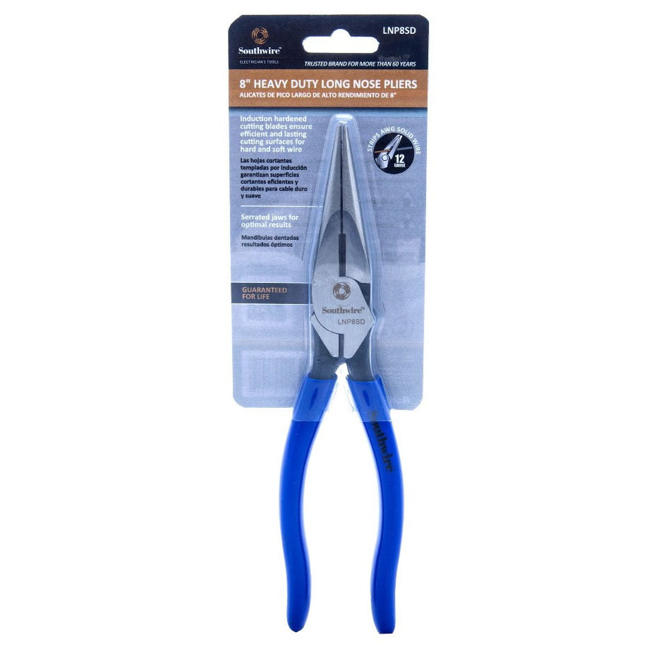 Southwire LNP8SD 8" Heavy Duty Long-Nose Pliers w/ Side Cutter, Stripper, & Dipped Handles - 3