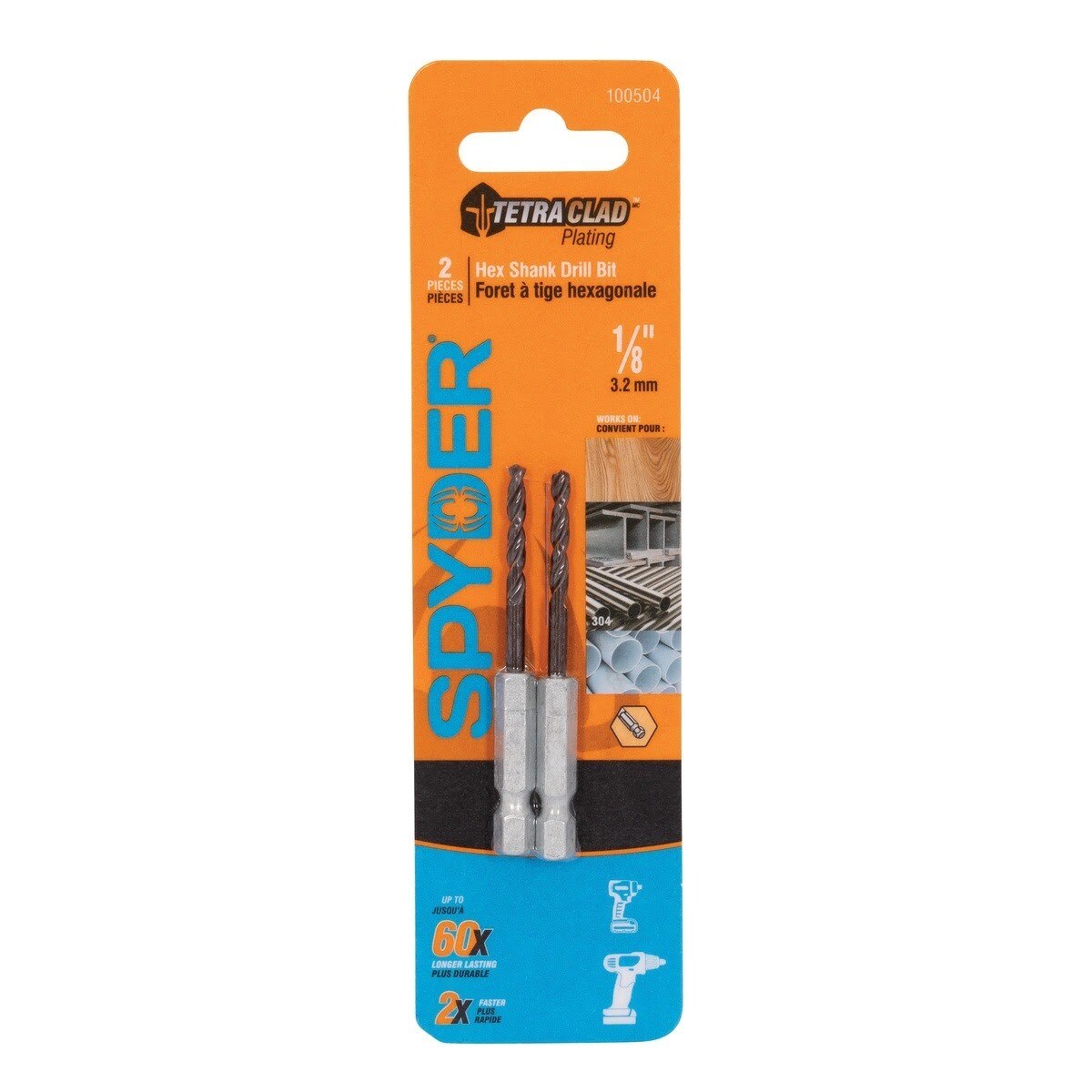 Spyder 100504 1/8" TetraClad Hex Shank Drill Bit Multi-Material (2 Pack) - 2