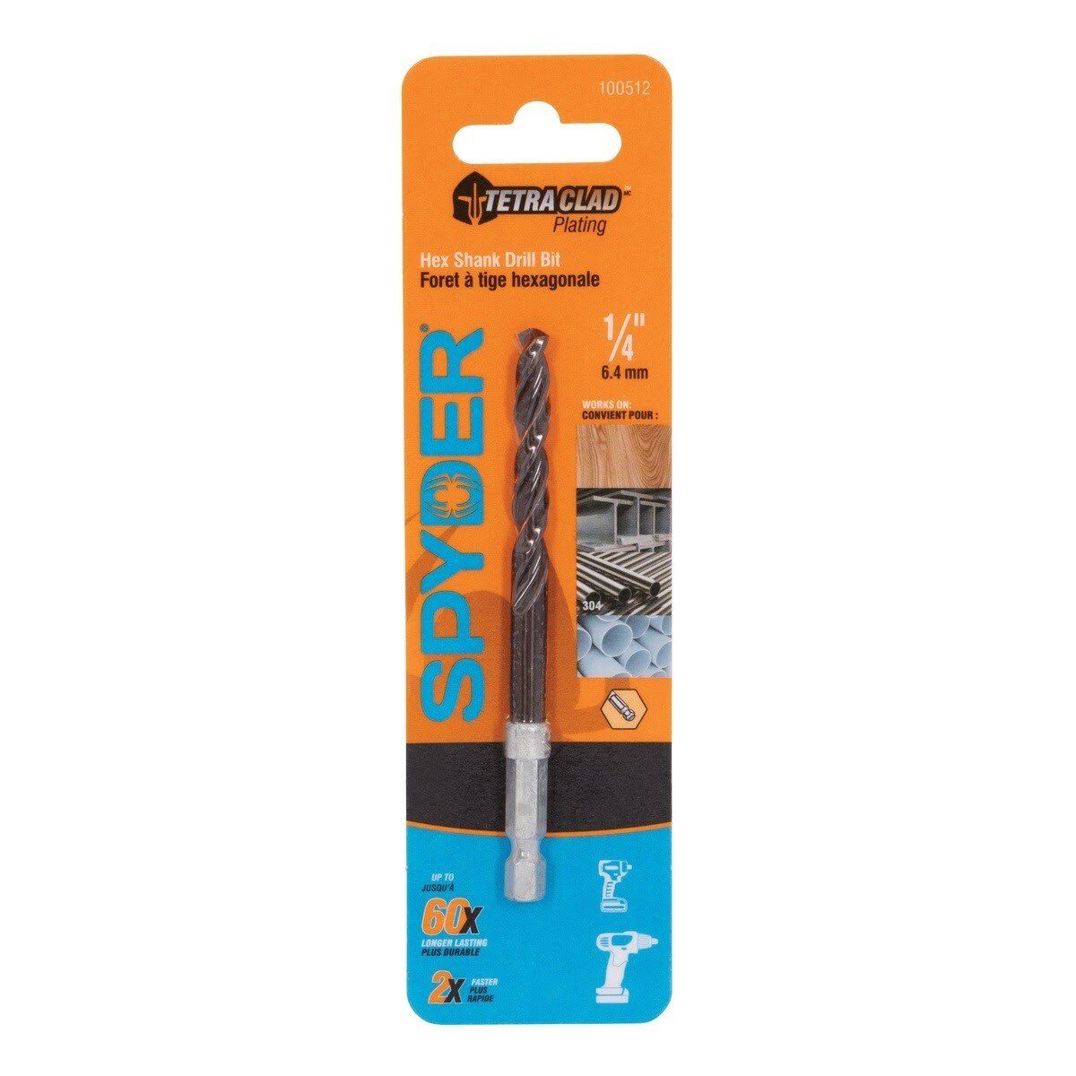 Spyder 100512 0.25" Hex Shank TetraClad Multi Material Drill Bit - 2