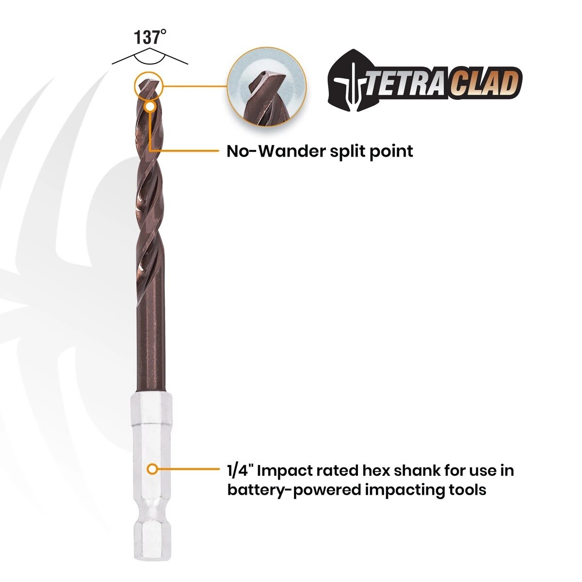 Spyder 100512 0.25" Hex Shank TetraClad Multi Material Drill Bit - 3