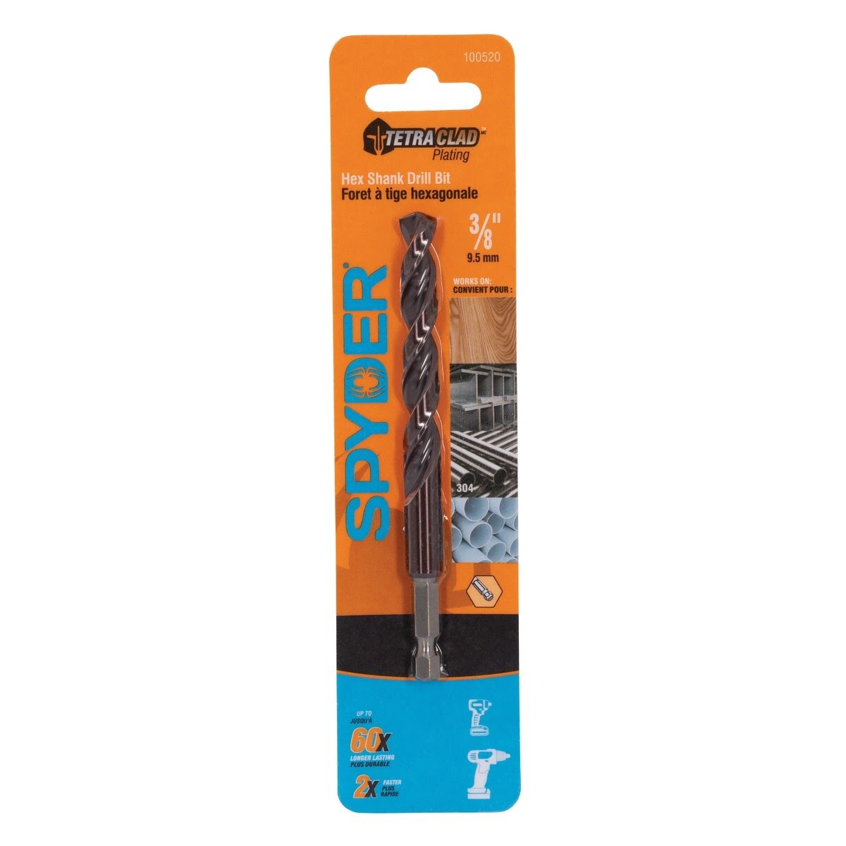 Spyder 100520 3/8" Hex Shank TetraClad Multi-Material Drill Bit - 4