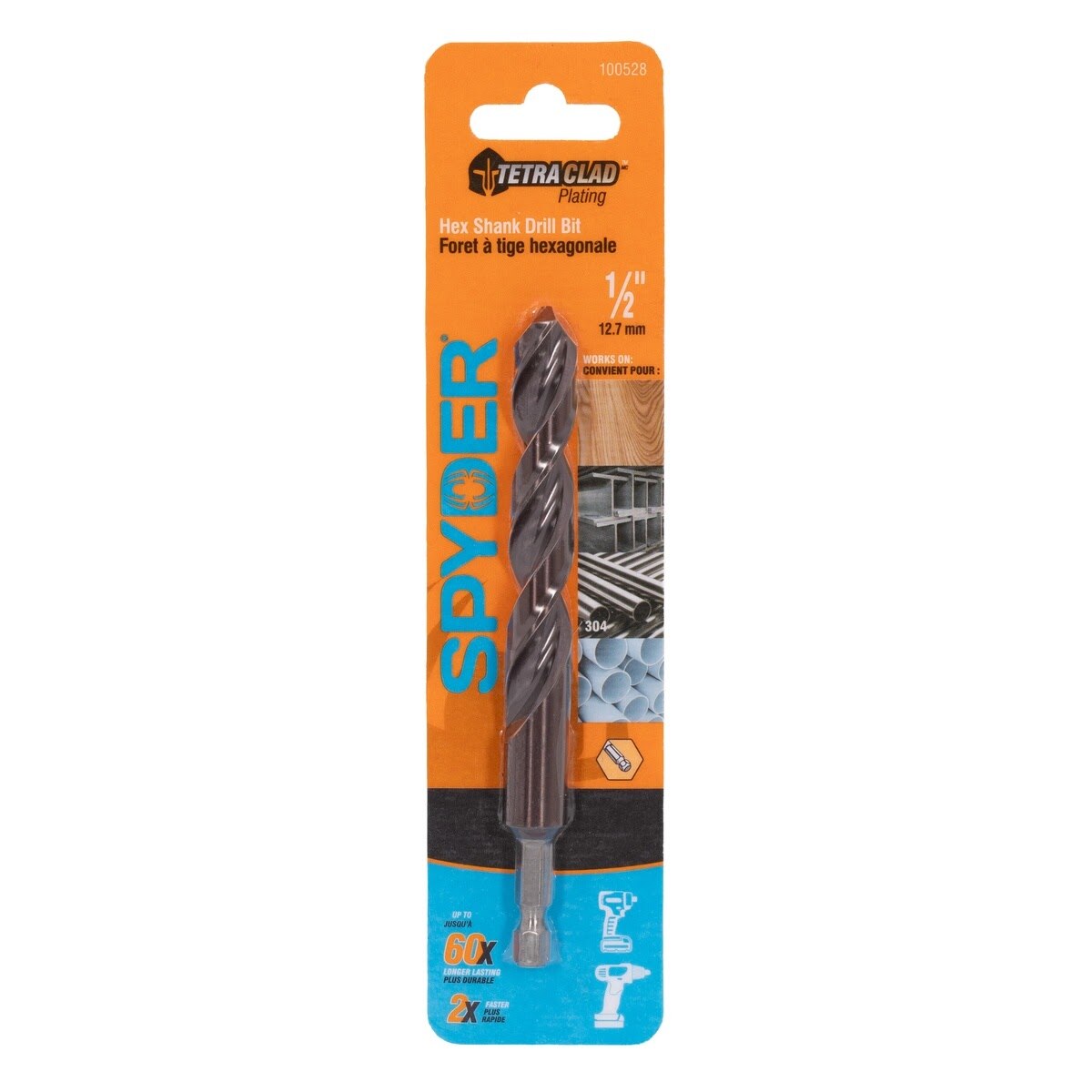 Spyder 100528 1/2" TetraClad Hex Shank Drill Bit for Multi-Material Drilling