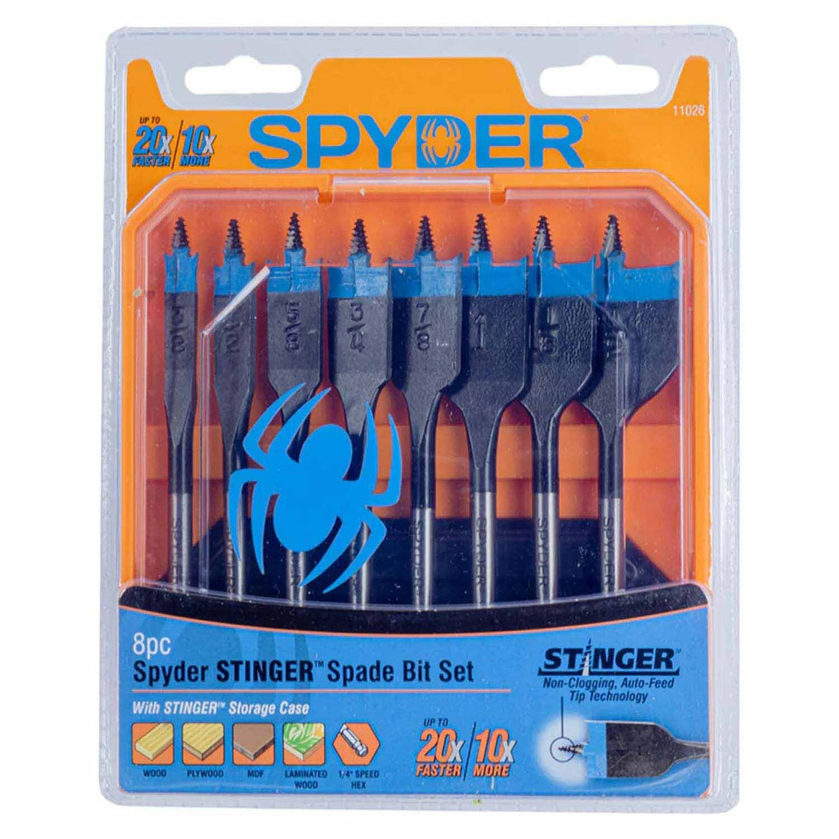 Spyder 11026 8-Piece Assorted Woodboring Spade Bit Set (3/8, 1/2, 5/8, 3/4, 7/8, 1, 1-1/8, 1-1/2-Inch) - 2