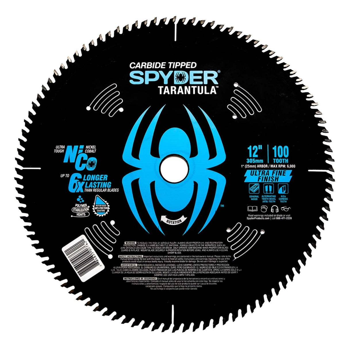 Spyder 13027 12" 100-Tooth TCT Ultra Fine Circular Saw Blade Tarantula