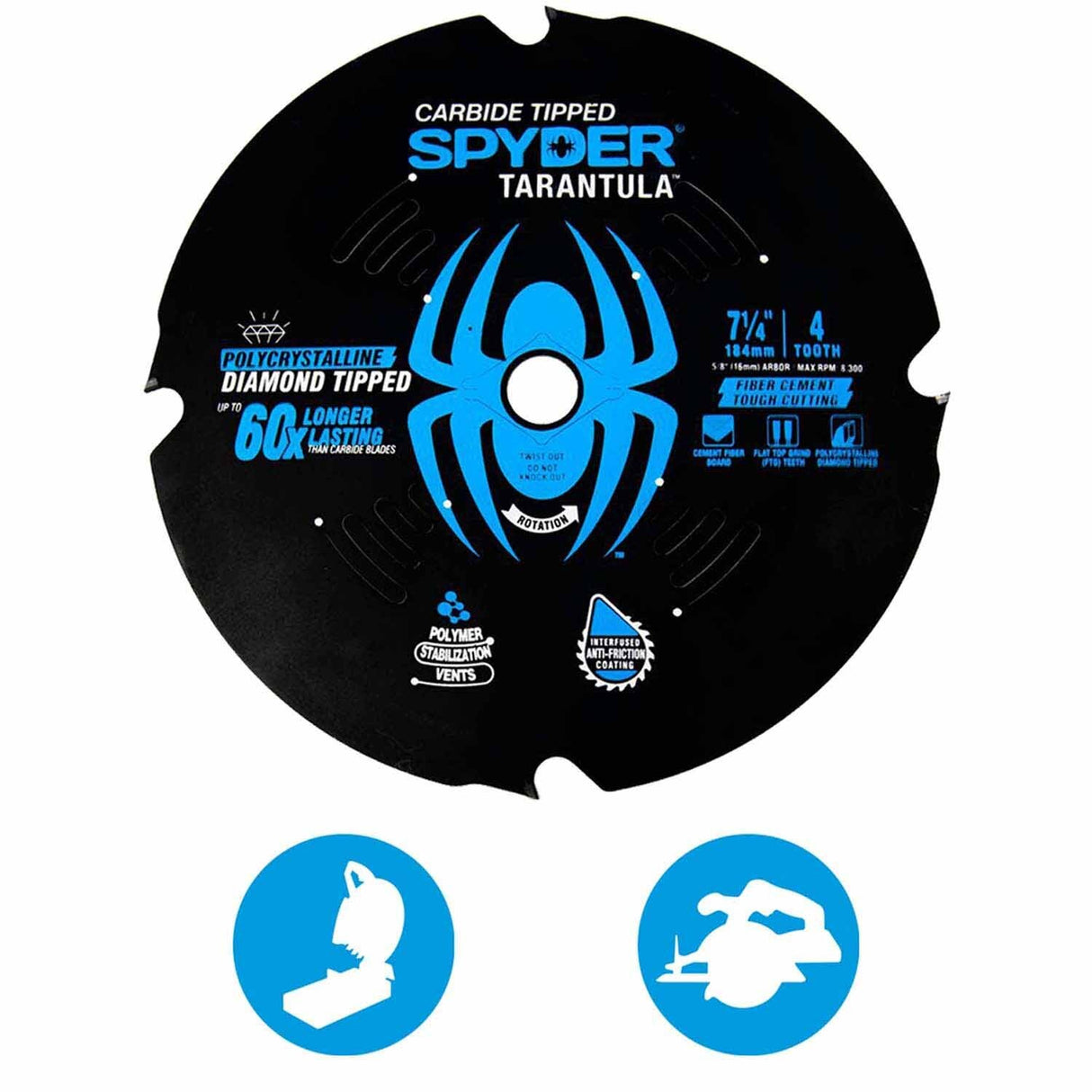 Spyder 13028 7-1/4-Inch 4-Tooth Diamond Circular Saw Blade For Fiber Cement