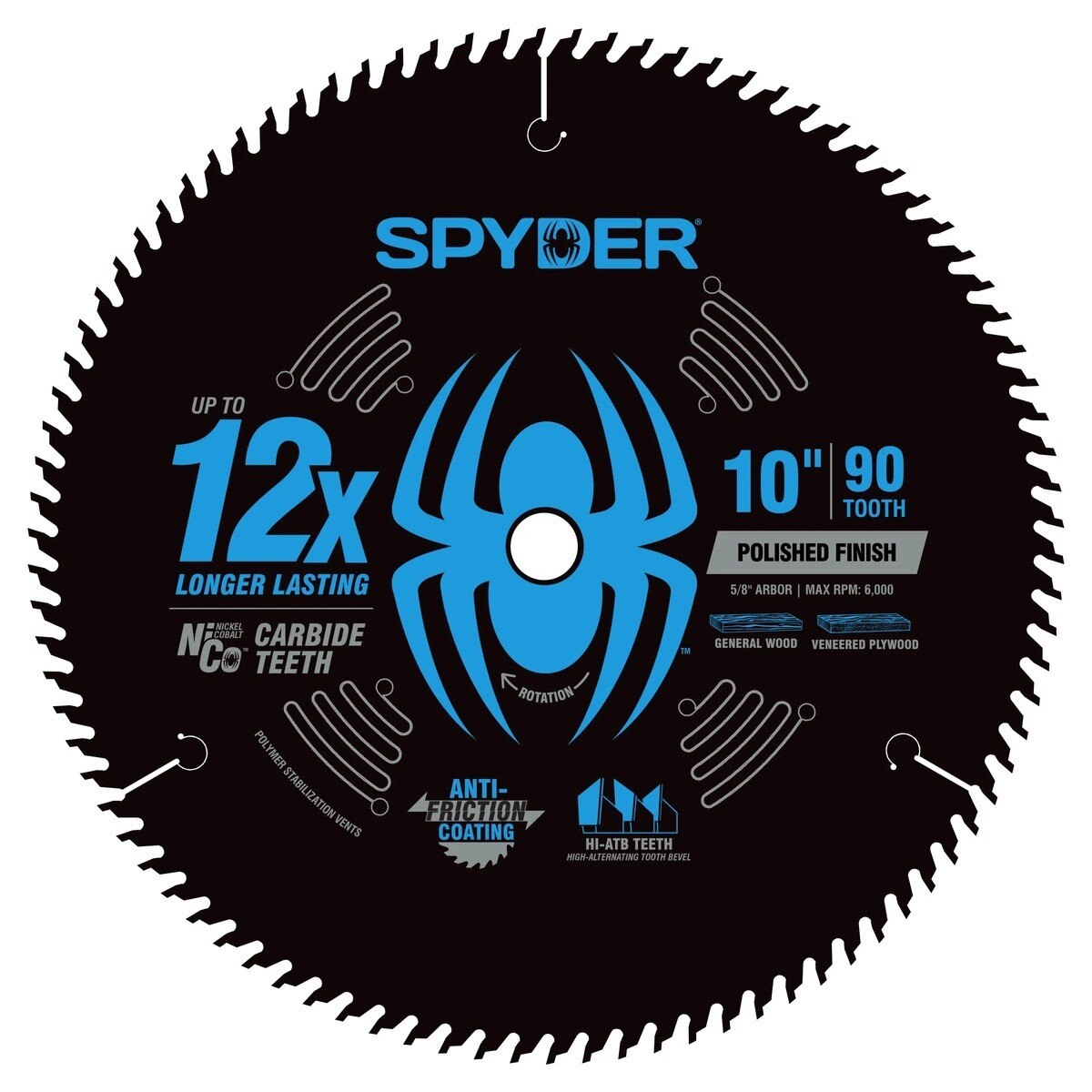 Spyder 13095 10" 90 Tooth Polished Finish Circular Saw Blade for Wood