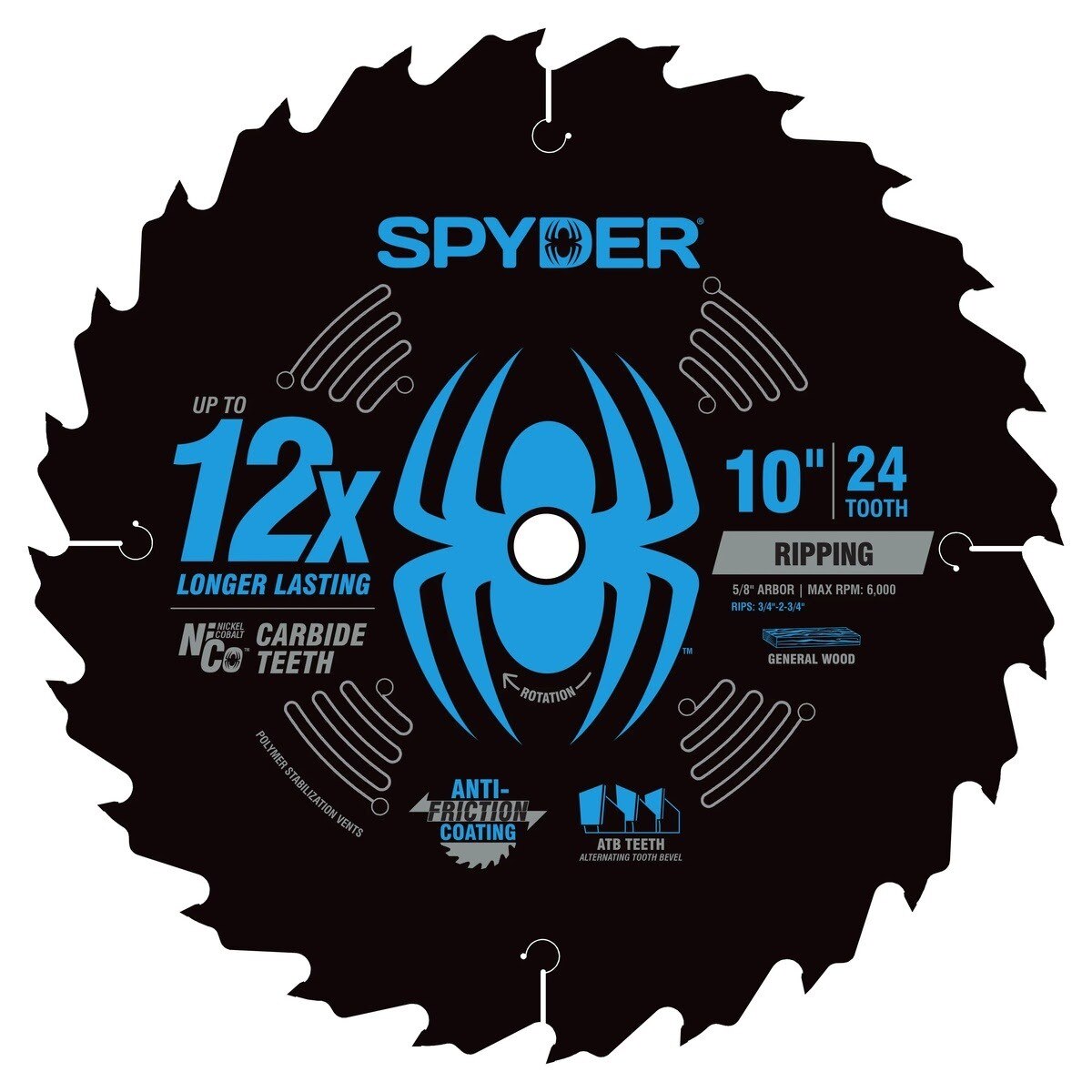 Spyder 13098 10 in 24T Ripping Circular Saw Blade for Wood