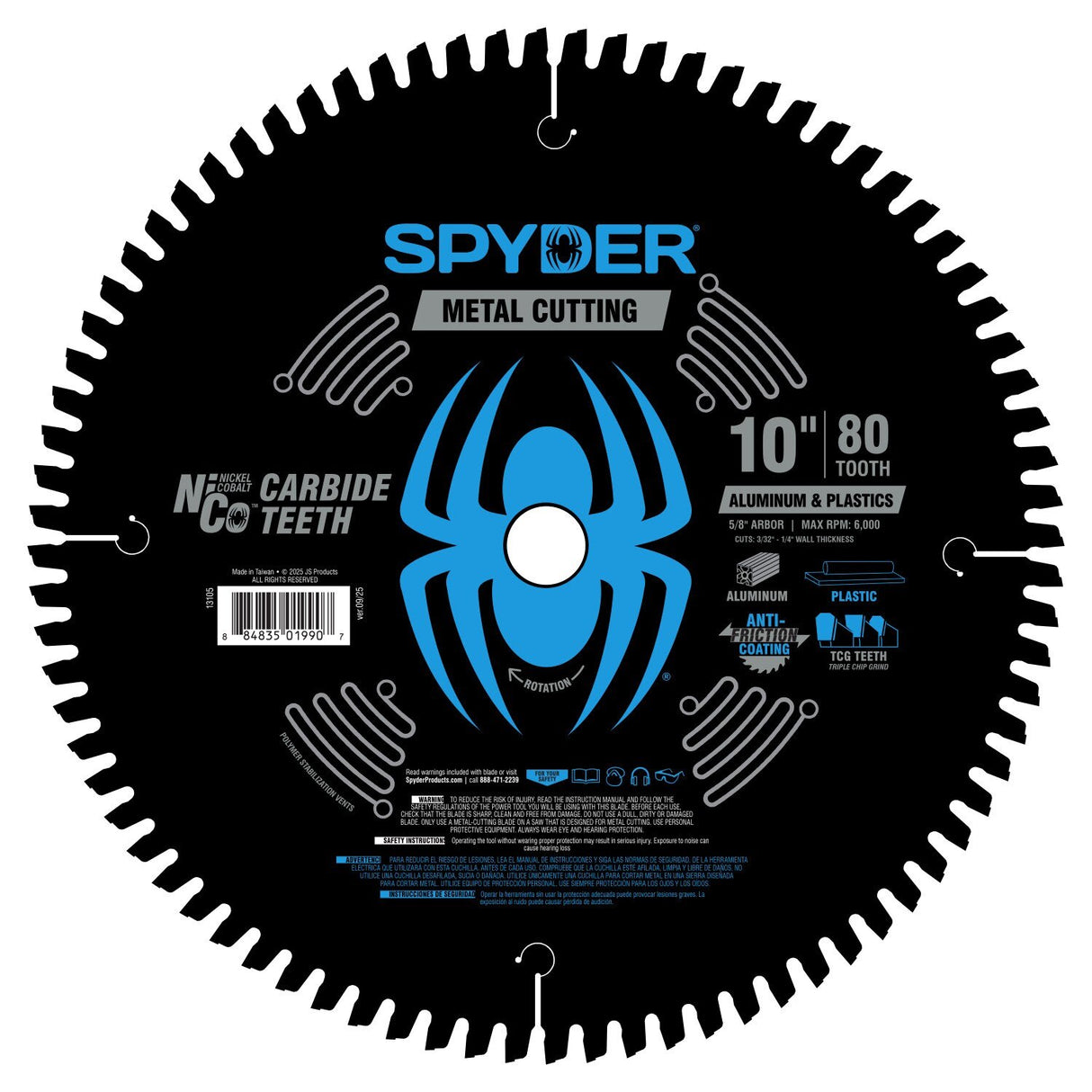 Spyder 13105 10" 80-Tooth Aluminum and Plastic Circular Saw Blade