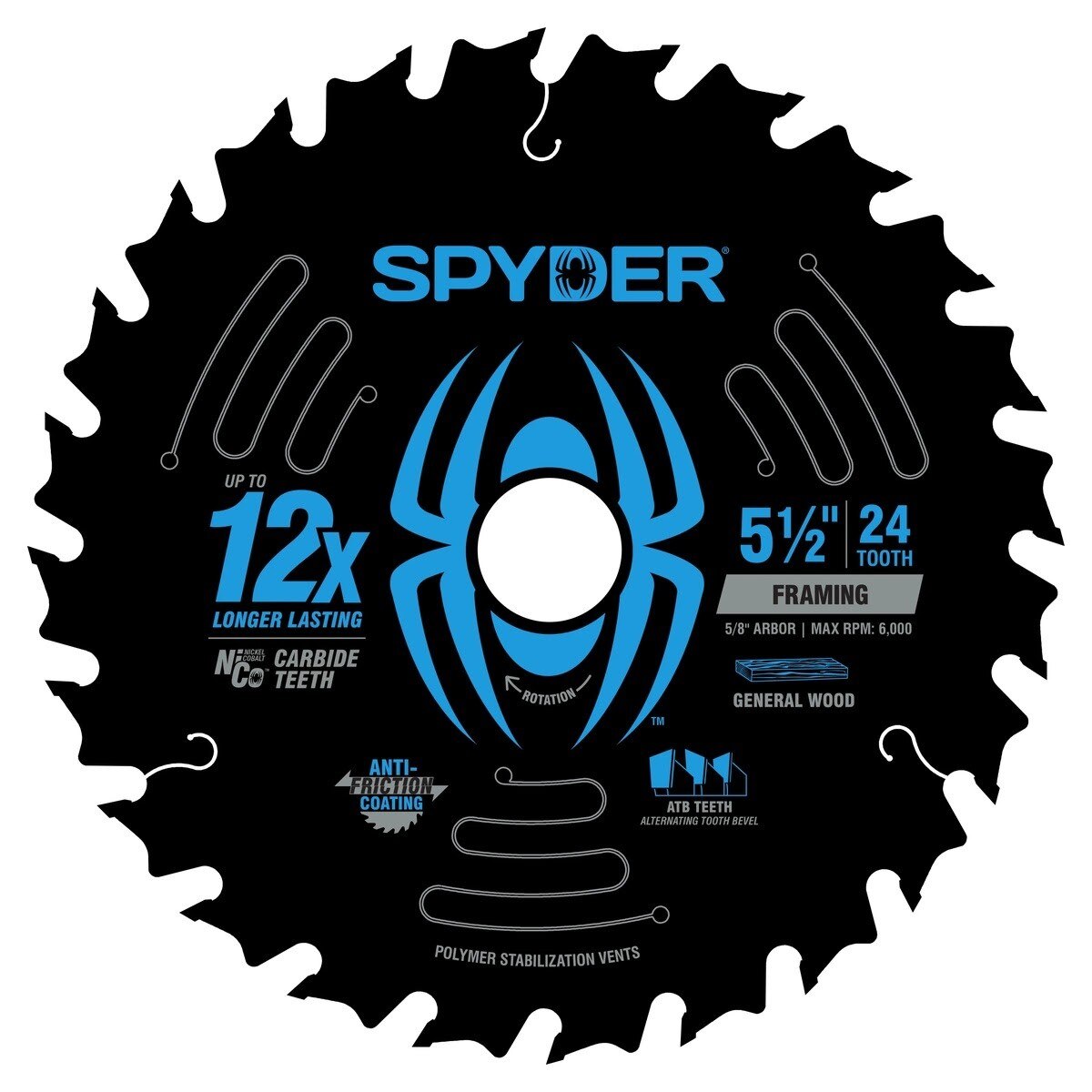 Spyder 13109 5-1/2" 24-Tooth Framing Circular Saw Blade for General Construction Wood