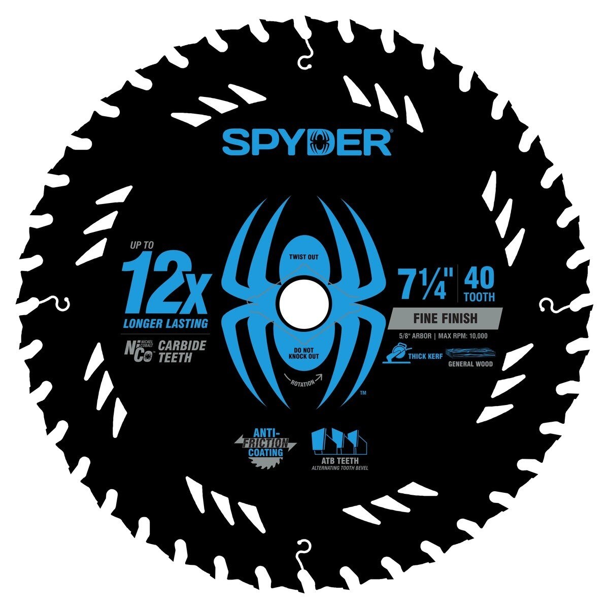 Spyder 13110 7-1/4" 40T Thick Kerf Fine Finish Miter Circular Saw Blade for Wood
