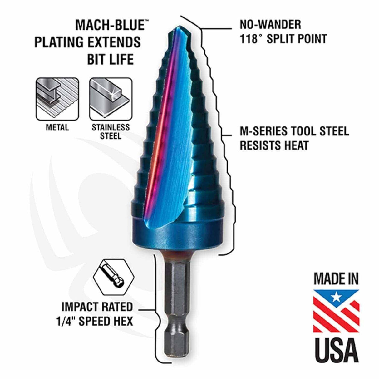Spyder 19019 1/8 to 1/2-Inch Hex Shank 13 Step Drill Bit - 2