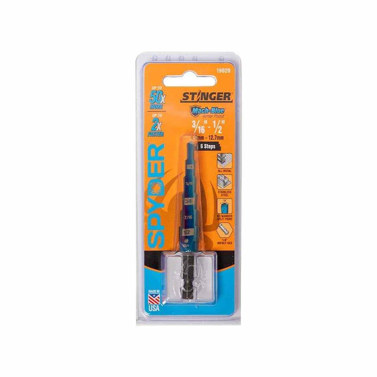 Spyder 19020 3/16 to 1/2-Inch Hex Shank 6 Step Drill Bit - 3