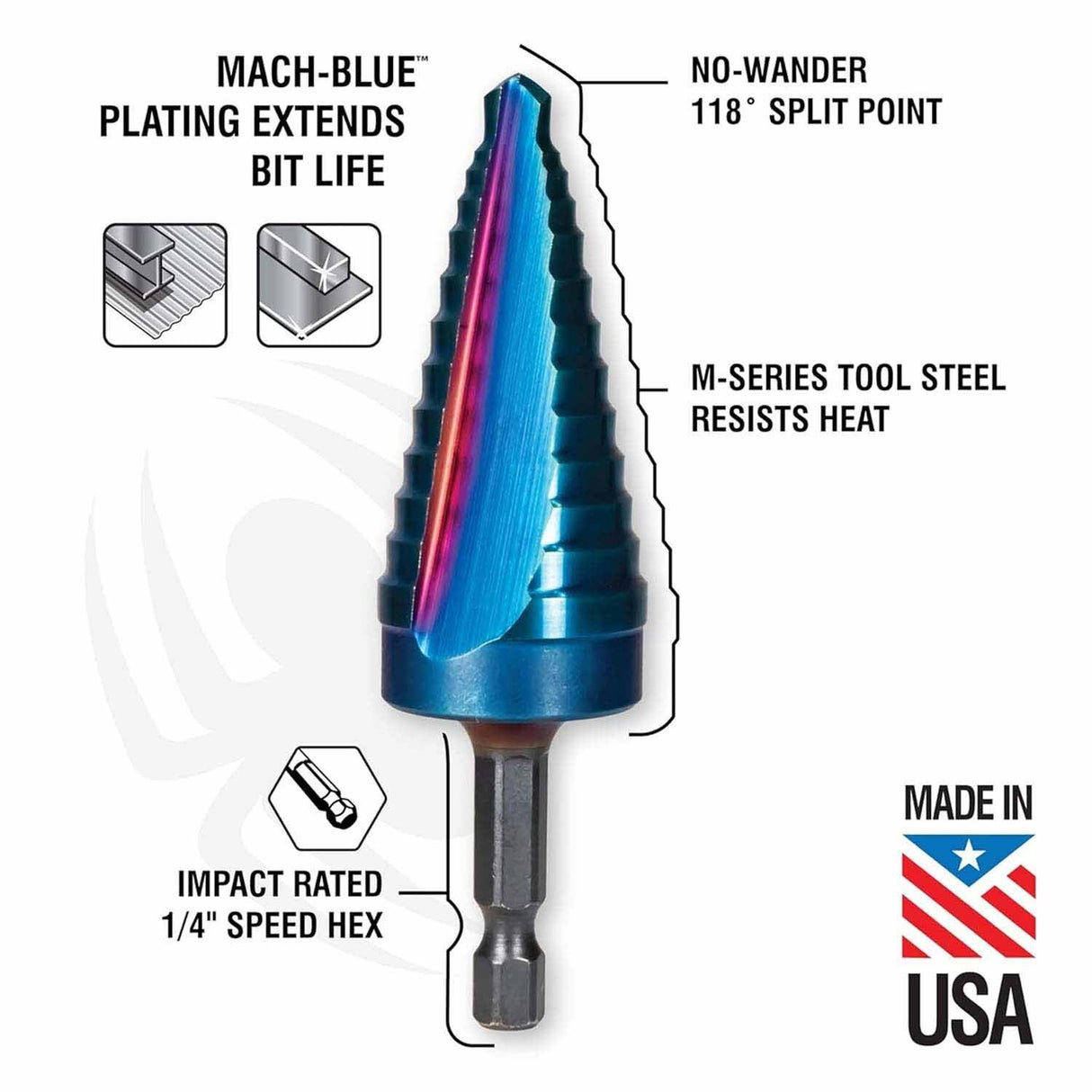 Spyder 19021 1/4 to 3/4-Inch Hex Shank 9 Step Drill Bit - 2