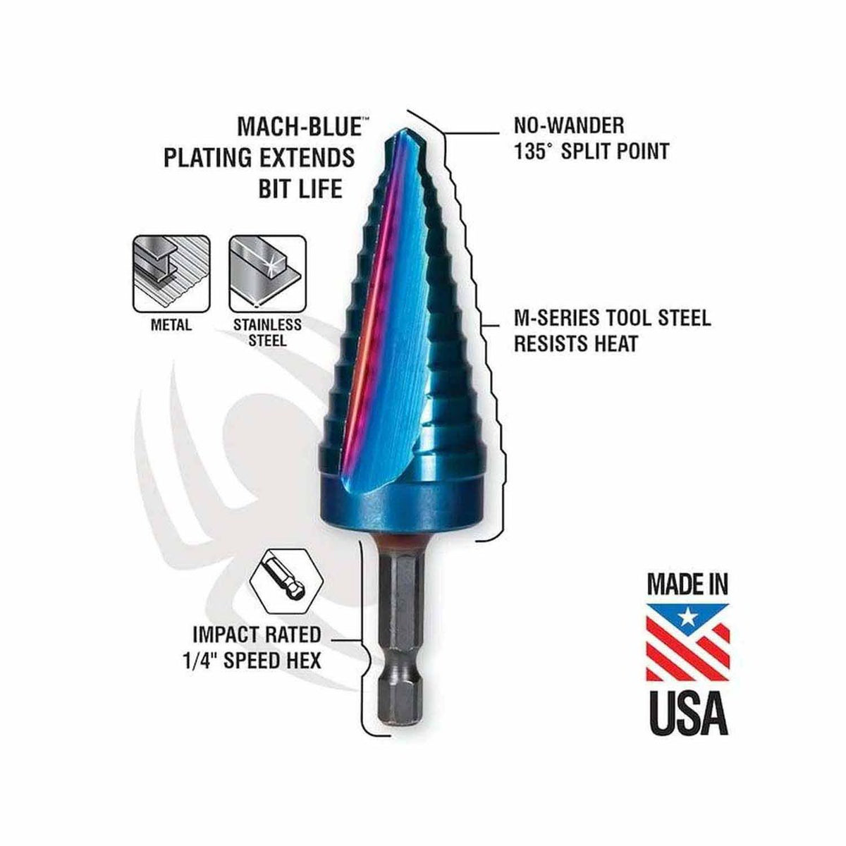 Spyder 19024 1/4 to 1-3/8-Inch Hex Shank 10 Step Drill Bit - 2