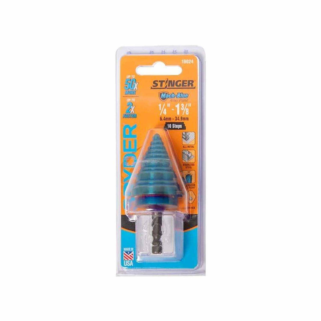 Spyder 19024 1/4 to 1-3/8-Inch Hex Shank 10 Step Drill Bit - 3