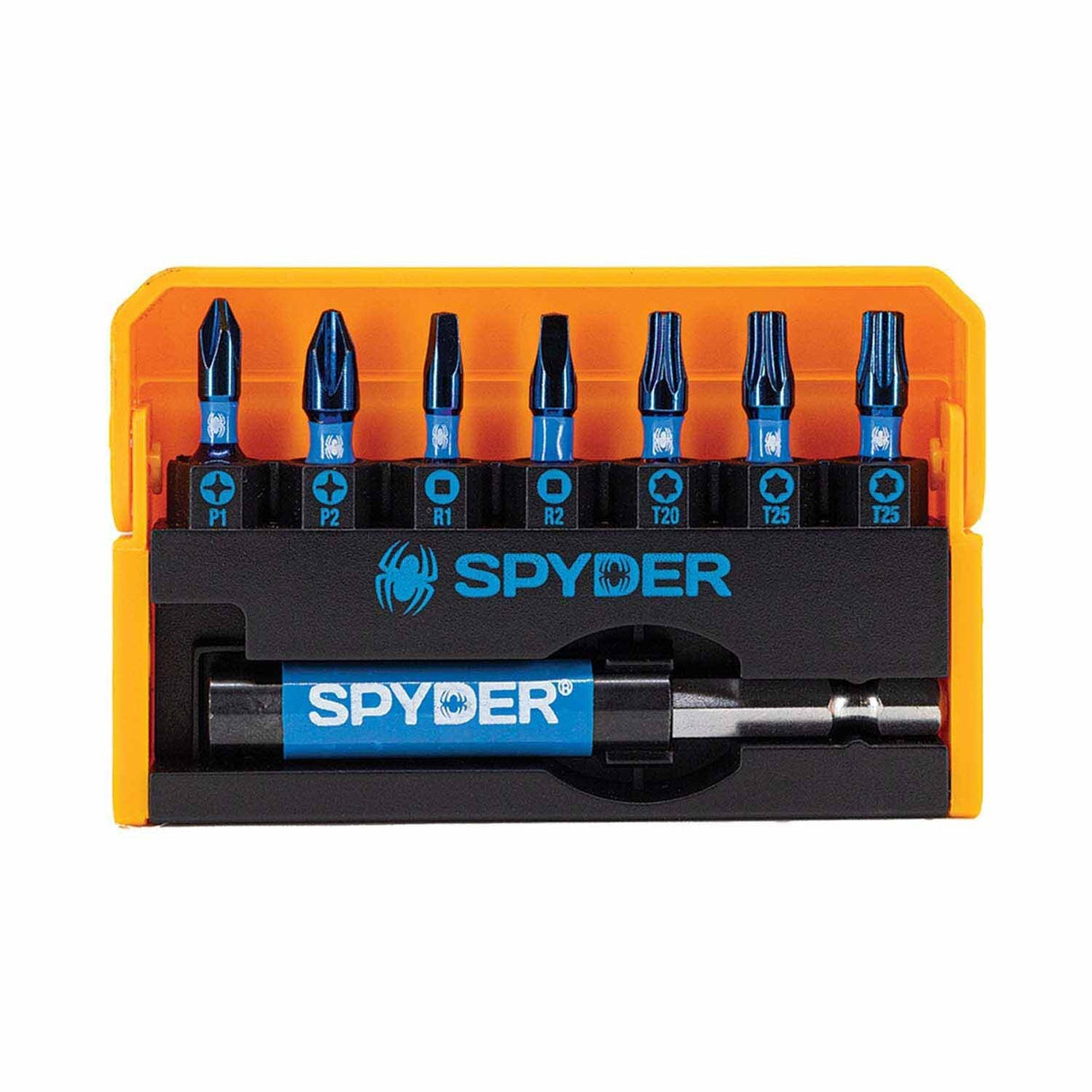 Spyder 19027 8-Piece 1-Inch Impact Driver Bit Kit (PH1, PH2, SQ1, SQ2, T20, T25x2 and 3-Inch Bit Holder)