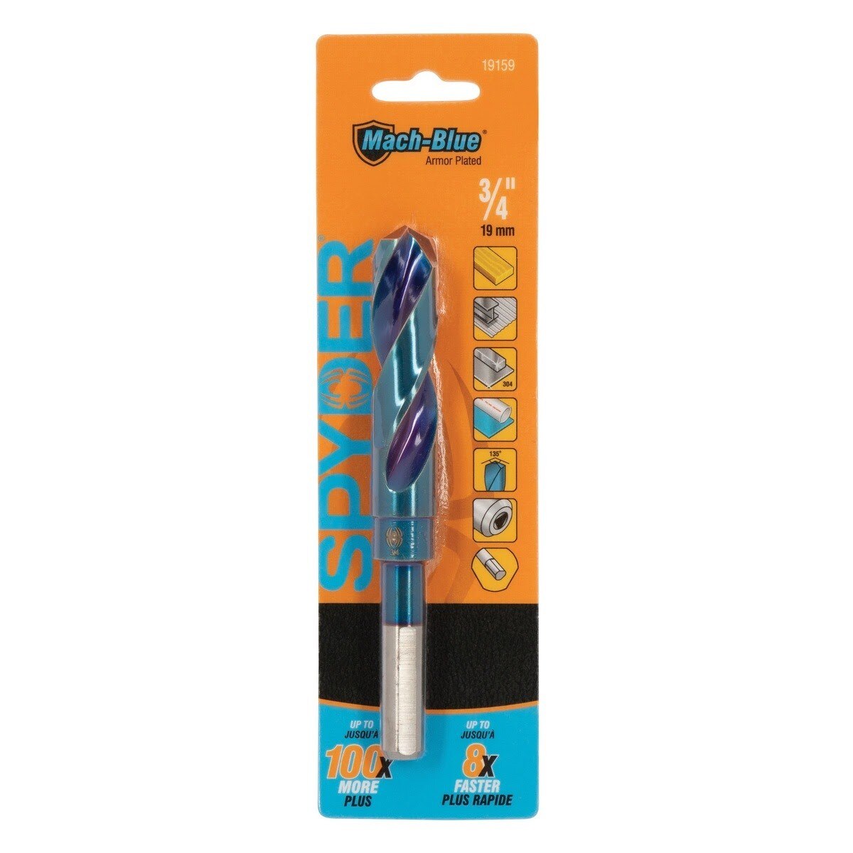 Spyder 19159 3/4 in Mach-Blue Armor Plated S&D Drill Bit with Tri-Flat Shank