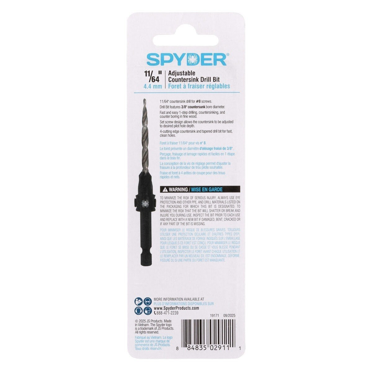 Spyder 19171 11/64" Adjustable Countersink Drill Bit for #8 Screws - 5