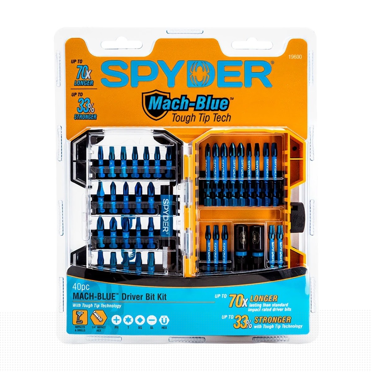 Spyder 19600 Mach-Blue Tough Tip Tech Impact Rated Driver Bit Set (40 Piece) - 2