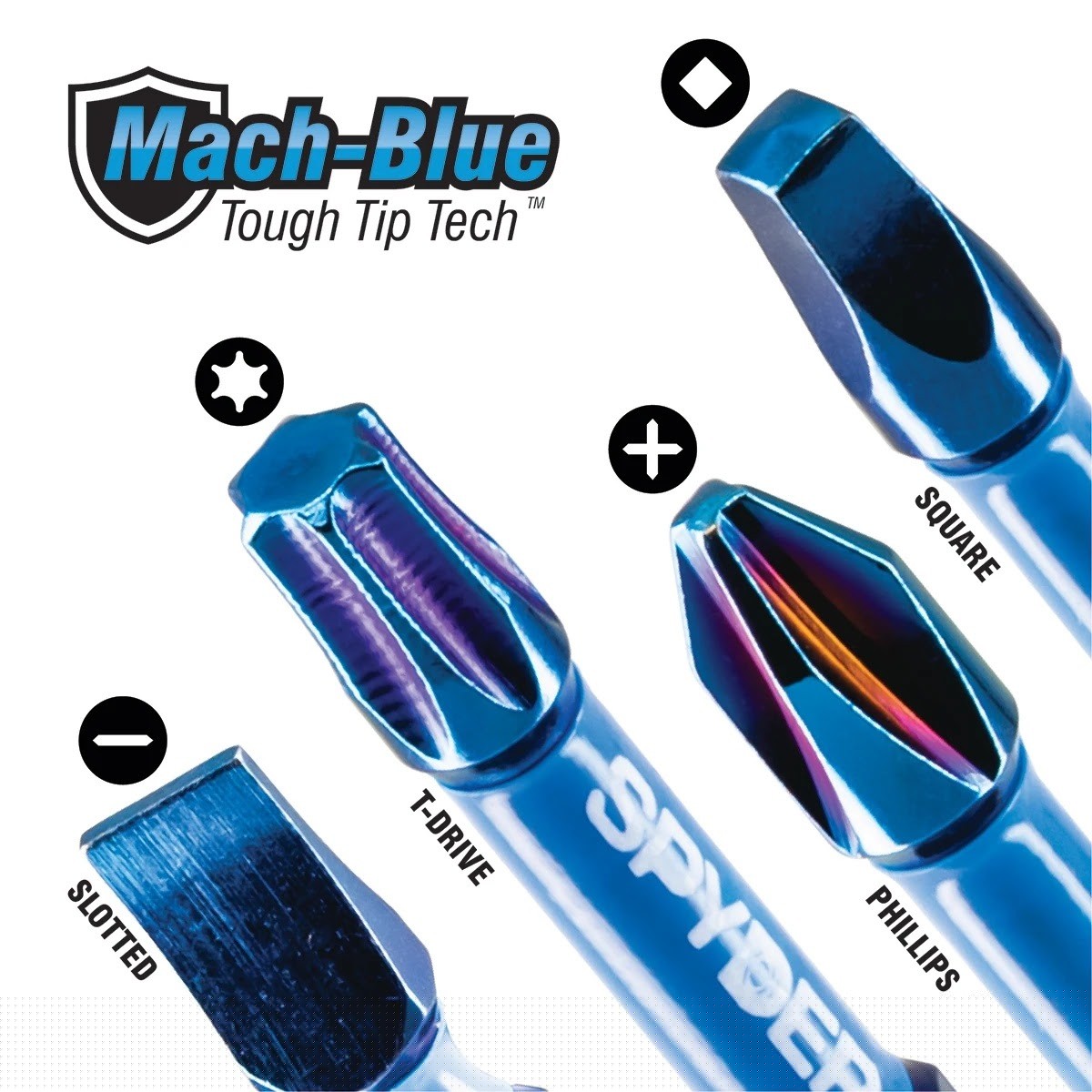 Spyder 19600 Mach-Blue Tough Tip Tech Impact Rated Driver Bit Set (40 Piece) - 4