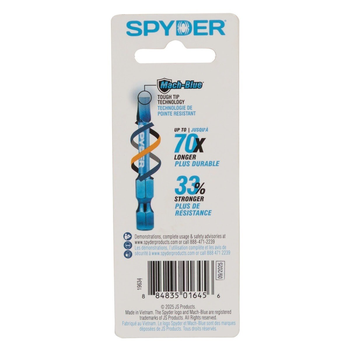 Spyder 19634 2" SL6-8 Slotted Impact Driver Bit with 1/4" Hex Shank (3 Pack) - 5