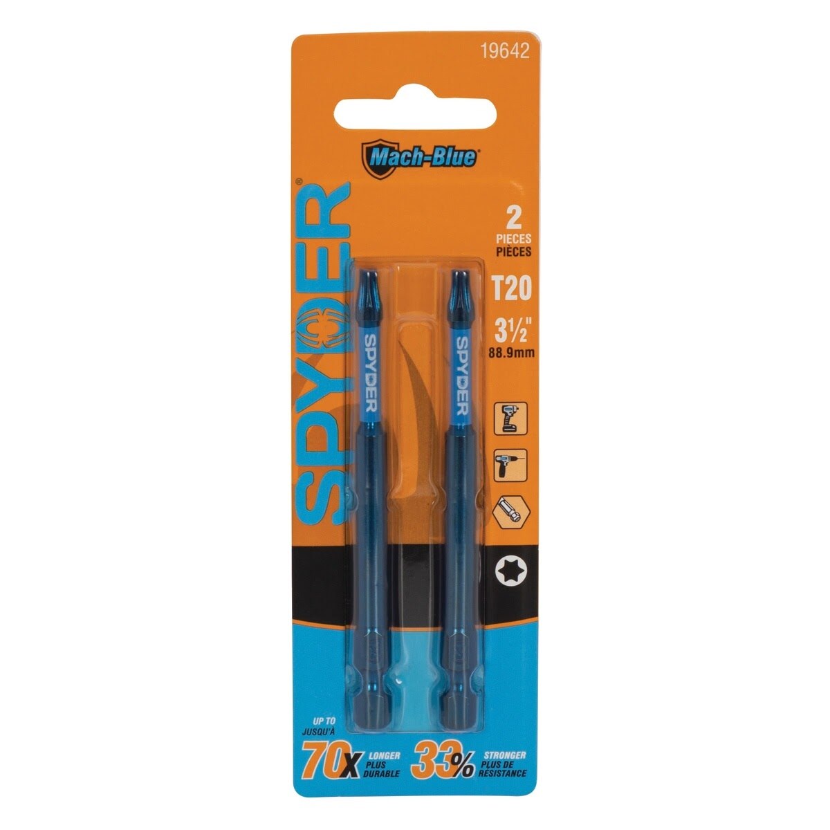 Spyder 19642 T20 x 3-1/2" Mach-Blue Impact Rated Torx Driver Bit (2 Pack) - 2