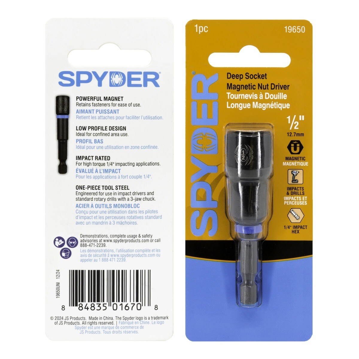 Spyder 19650 1/2" Deep Socket Magnetic Impact Nut Driver with 1/4" Hex Shank - 3