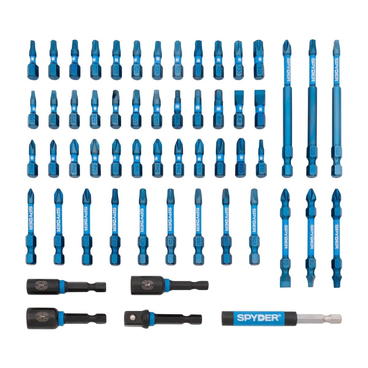 Spyder 19965 Mach-Blue Impact Rated Drive Bit Set with 1/4" Hex Shank (56-Piece Set) - 4