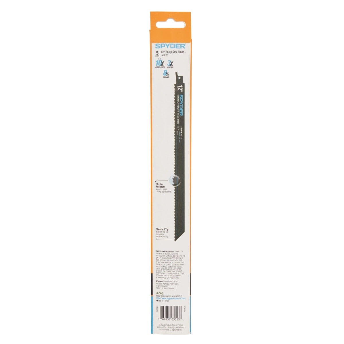 Spyder 200394-5 12" 8-10 TPI Black Series 8 Percent Cobalt Bi-Metal Reciprocating Saw Blades for Thick Metal and Multi-Material Cutting (5 Pack) - 5