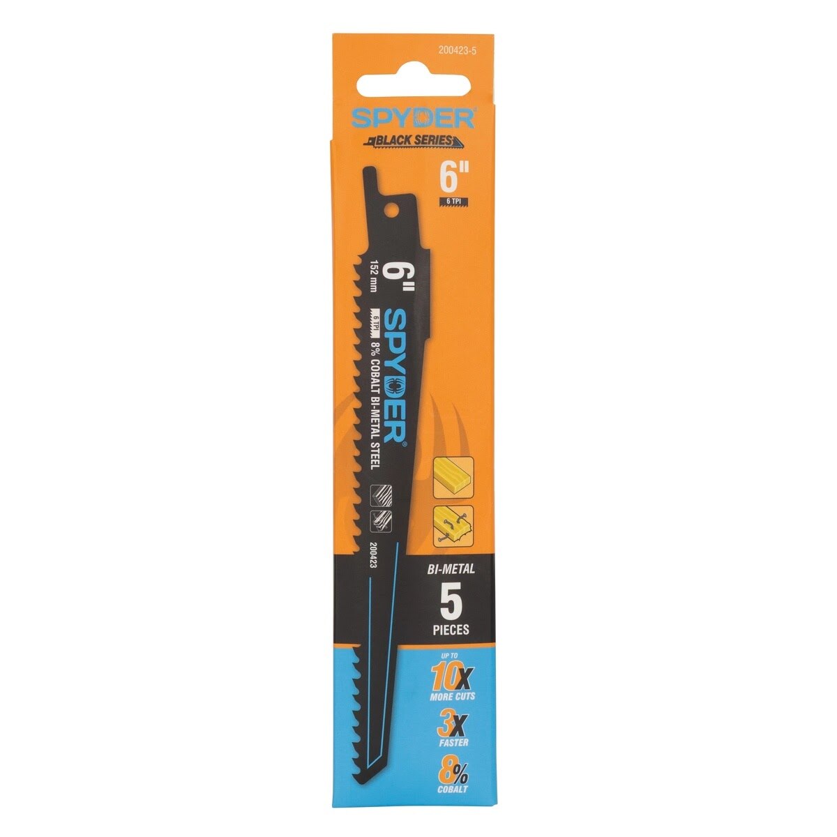 Spyder 200423-5 6" 6 TPI Bi-Metal Reciprocating Saw Blade for Wood with Nails (5 Pack) - 4