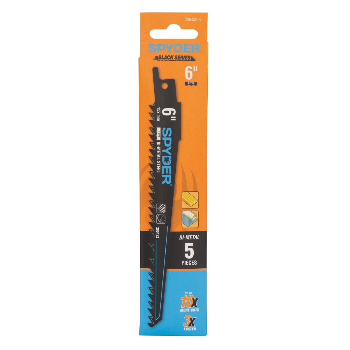 Spyder 200432-5 6" 6 TPI Bi-Metal Reciprocating Saw Blade for Wood and Plastic Plunge Cutting (5 Pack) - 3