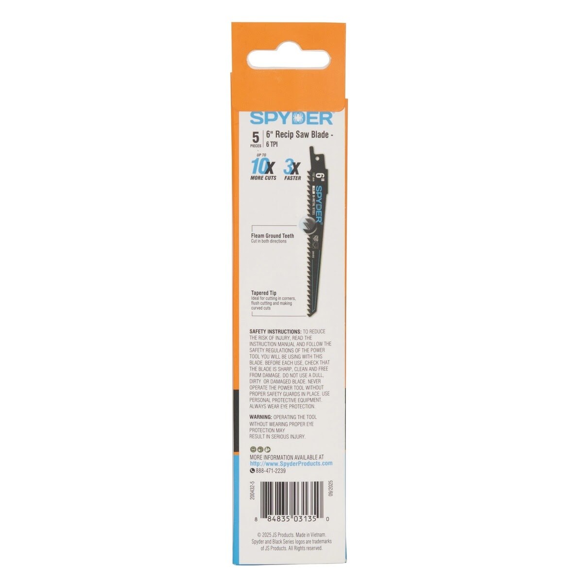 Spyder 200432-5 6" 6 TPI Bi-Metal Reciprocating Saw Blade for Wood and Plastic Plunge Cutting (5 Pack) - 4