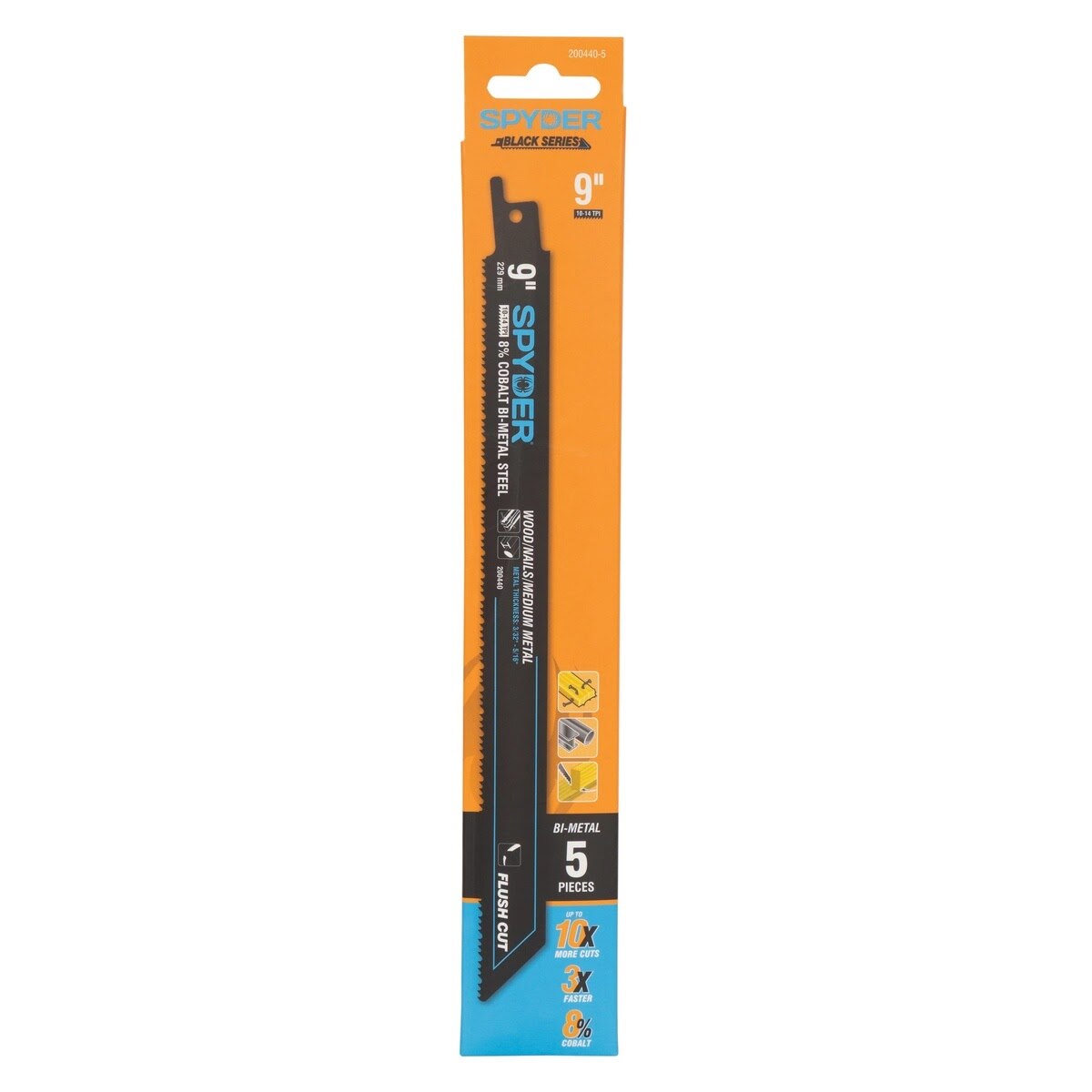 Spyder 200440-5 9" 10-14 TPI Bi-Metal Flush Cut Reciprocating Saw Blade for Multi-Material Cutting (5 Pack) - 3