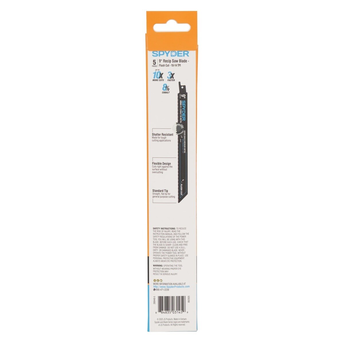 Spyder 200440-5 9" 10-14 TPI Bi-Metal Flush Cut Reciprocating Saw Blade for Multi-Material Cutting (5 Pack) - 4