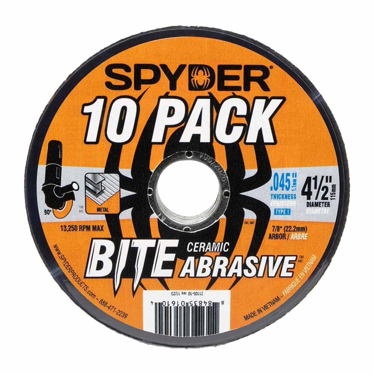 Spyder 21105-10 4.5-Inch Bonded Ceramic Abrasive Cut-Off Wheel (10-Pack)