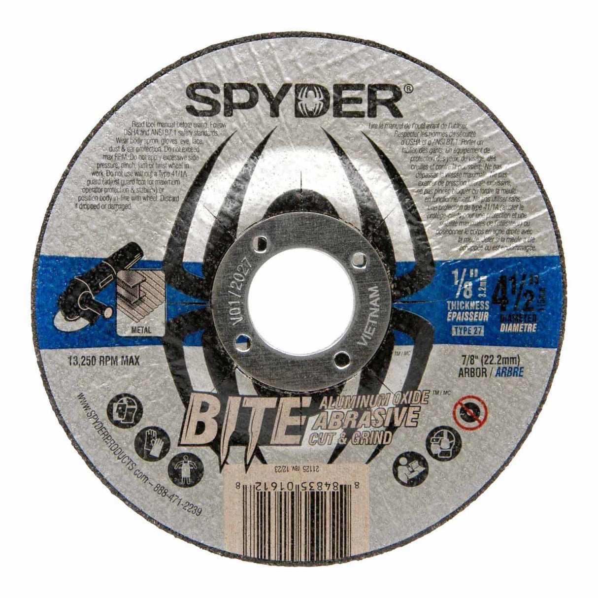 Spyder 21125 4.5-Inch Aluminum Oxide Cut & Grind Wheel