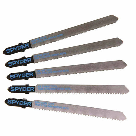Spyder 300061 5-Piece Double And Single Sided T-Shank High-Carbon Steel Jig Saw Blade Set