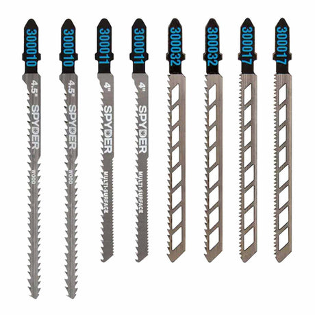Spyder 300097 8-Piece Double-Sided And Skeleton T-Shank High-Carbon Steel Jig Saw Blade Set
