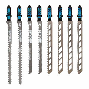Spyder 300097 8-Piece Double-Sided And Skeleton T-Shank High-Carbon Steel Jig Saw Blade Set