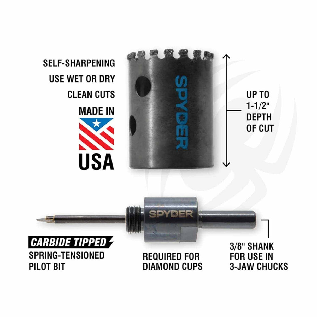 Spyder 600857 1-1/4-Inch Diamond Edge Non-Arbored Hole Saw - 2